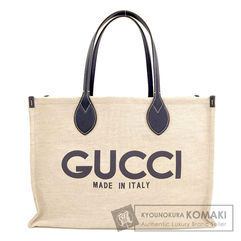 Gucci Print Canvas Tote Bag beige canvas leather Gucci logo